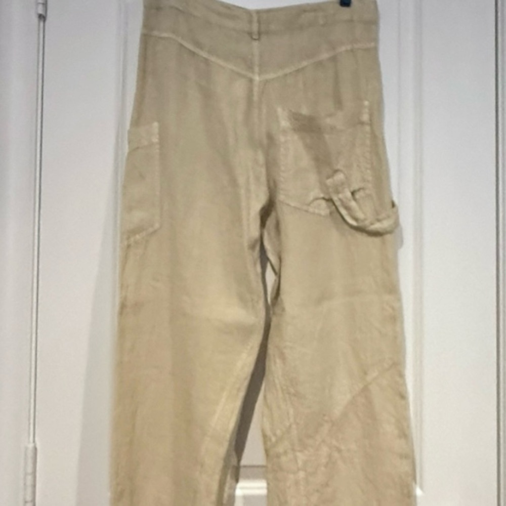 NWT ZARA Beige Linen Stylish Crossover Cargo Pant. Size Medium. - Picture 12 of 16